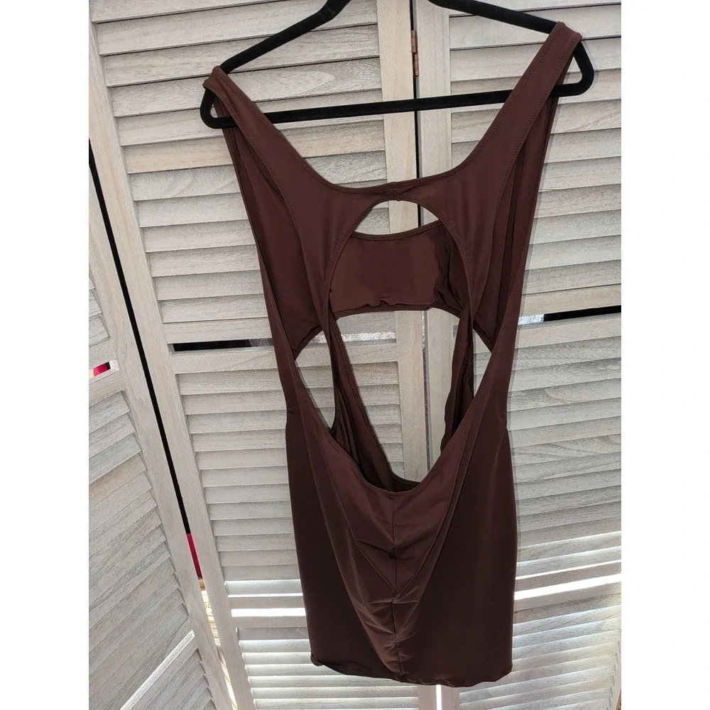 SKIMS‎ Recycled Swim Cut Out Tank Dress Cocoa Brown Mini Dress 4X